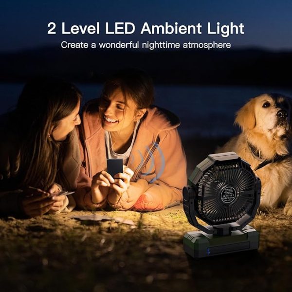 FRIZCOL 3-in-1 Camping Fan - Portable Fans Rechargeable - 24000mAh Battery Powered Fan(140Hrs) with Light & Remote for Indoor, Outdoor, Tent, Travel, BBQ, Fishing, Jobsite - Green - Image 3