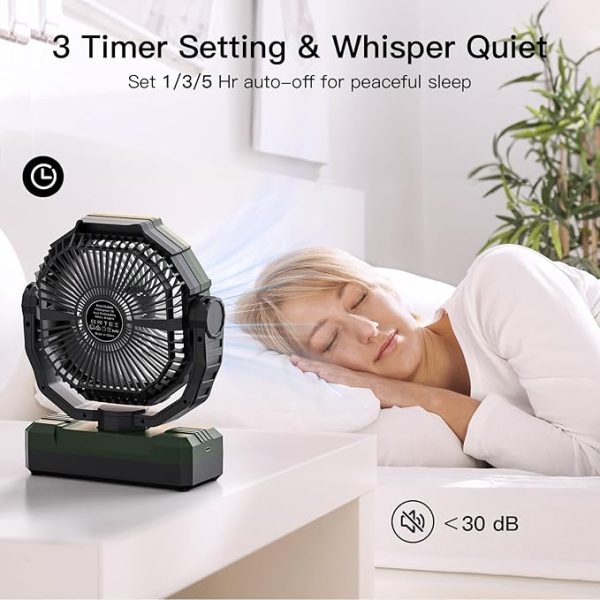 FRIZCOL 3-in-1 Camping Fan - Portable Fans Rechargeable - 24000mAh Battery Powered Fan(140Hrs) with Light & Remote for Indoor, Outdoor, Tent, Travel, BBQ, Fishing, Jobsite - Green - Image 2