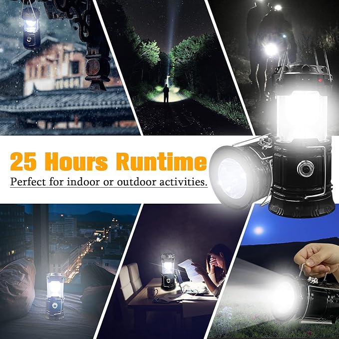 Collapsible Portable LED Camping Lantern XTAUTO Lightweight Waterproof Solar USB Rechargeable LED Flashlight Survival Kits for Indoor Outdoor Home Emergency Light Power Outages Hiking Hurricane 4-Pack - Image 2